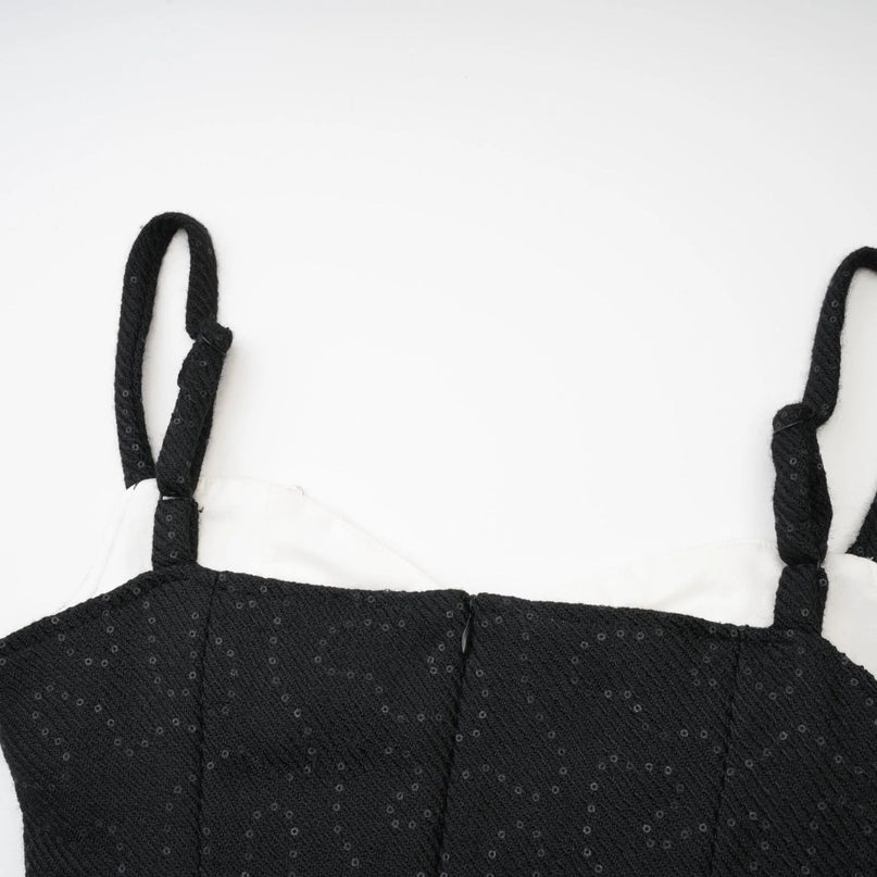 Clementina Black and White Sequin Bowknot Mini Dress