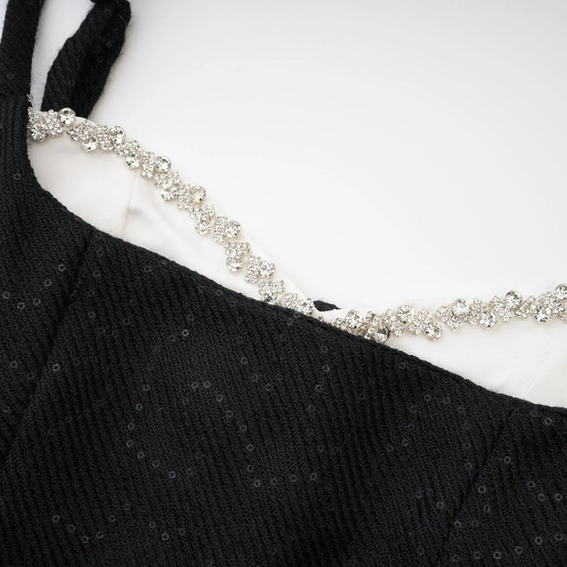 Clementina Black White Sequin Bowknot Mini Dress