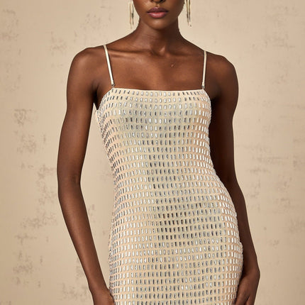 Clementina Neutrals Mini Dress with Stud Embellishments