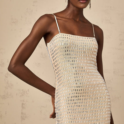 Clementina Neutrals Mini Dress with Stud Embellishments