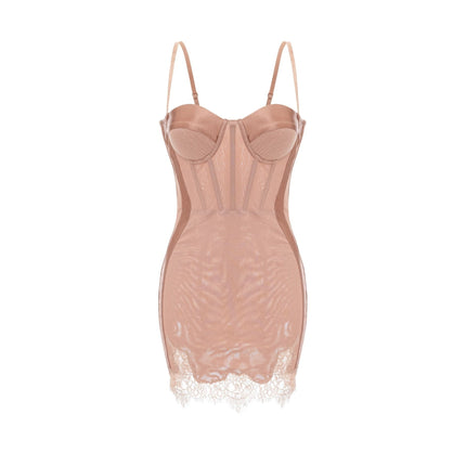 Clementina Pink Lace Mini Dress Polyester