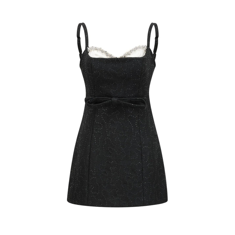 Clementina Black and White Sequin Bowknot Mini Dress