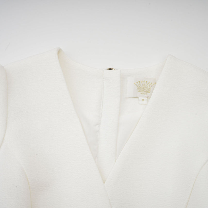 Clementina White Blazer Vneck Peplum Pleated Dress