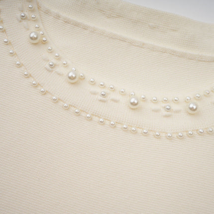 Clementina White Maxi Dress with Faux-Pearl Embellishments and Pleated Detailing