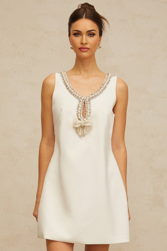 Clothilde white bowknot embellished mini dress