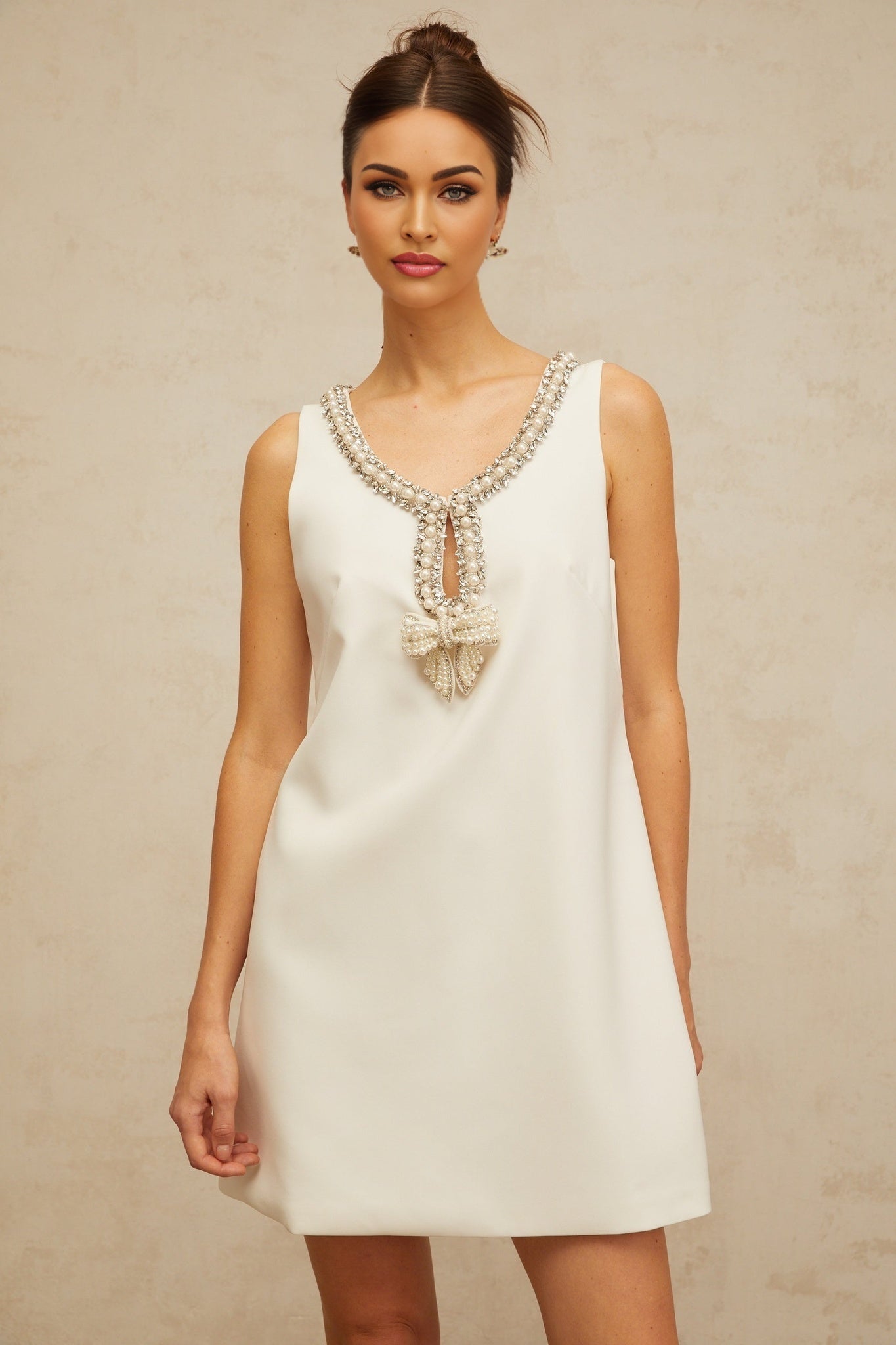 Clothilde white bowknot embellished mini dress