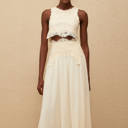 Clothilde White Floral Lace Top & Skirt Set