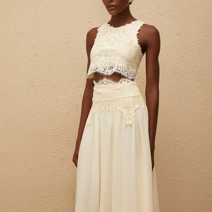 Clothilde White Floral Lace Top and Skirt Set in American English