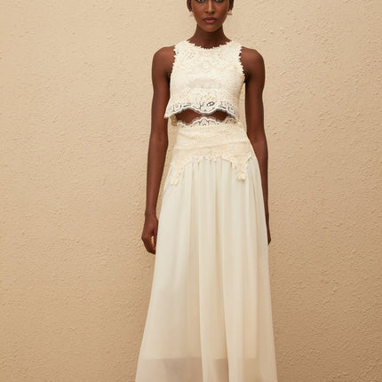 Clothilde White Floral Lace Top & Skirt Set