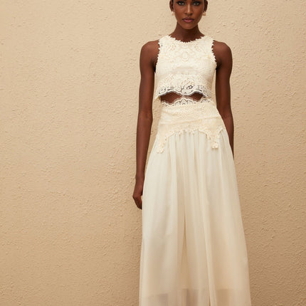 Clothilde White Floral Lace Top & Skirt Set