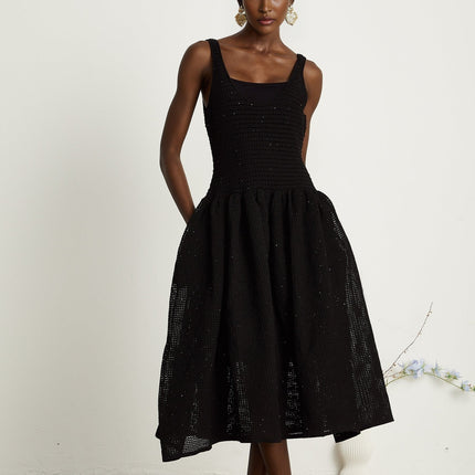 Clotilde black crochetknit midi dress