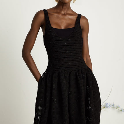 Clotilde black crochetknit midi dress