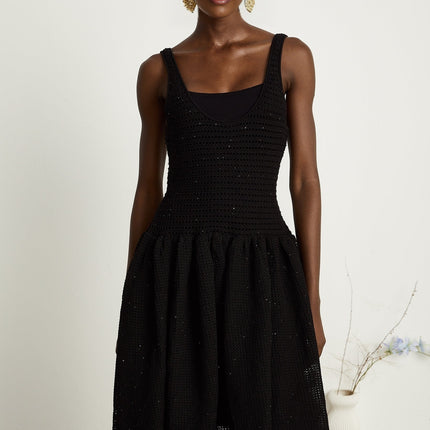 Clotilde black crochetknit midi dress