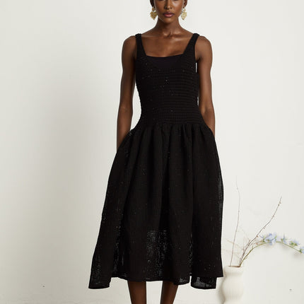 Clotilde black crochetknit midi dress