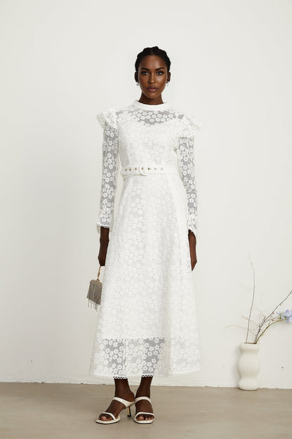 Clotilde white floralembroidered midi dress