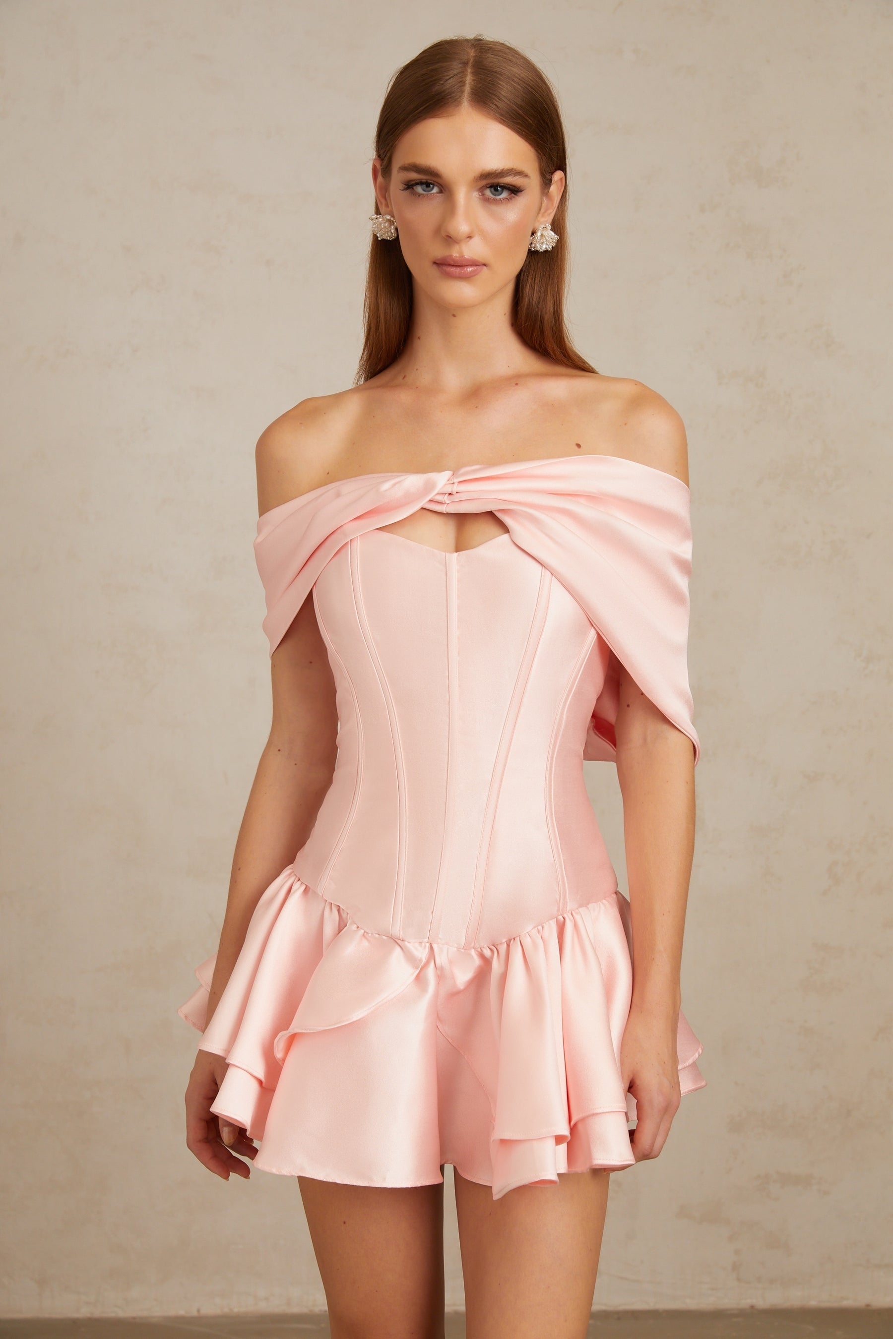 Colette Pink Shawl Satin Mini Dress