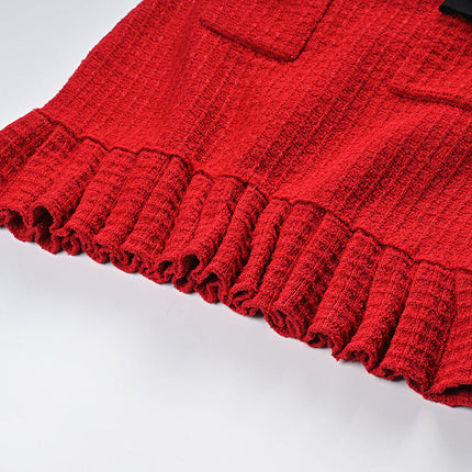 Colette Red Wool Jacket and Skirt Set with Black Accents and Bows