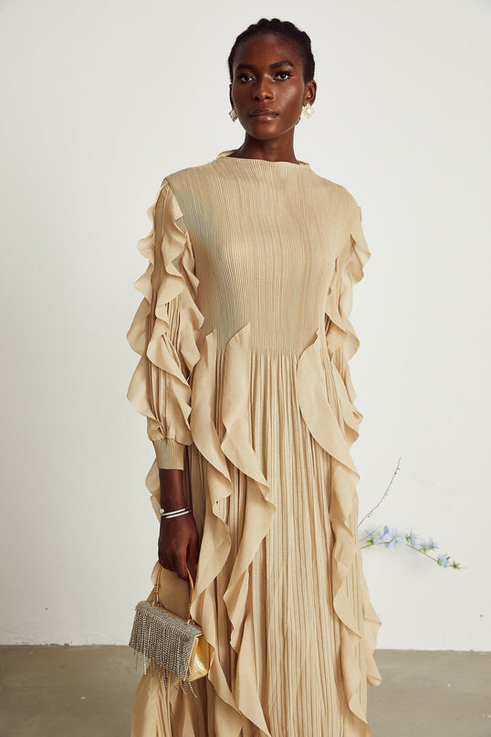 Colette ruffledtrim pleated maxi dress