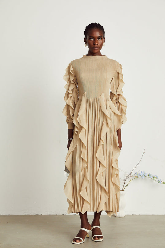Colette ruffledtrim pleated maxi dress