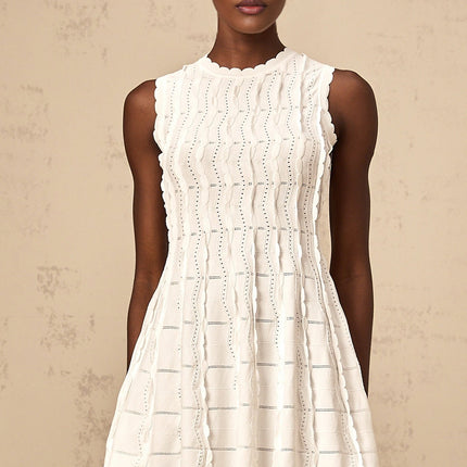 Colette White Knitted Mini Dress with Ruffled Detailing