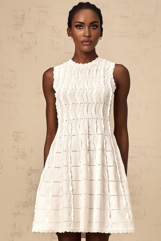 Colette White Knitted Mini Dress with Ruffled Detailing