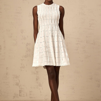 Colette White Knitted Mini Dress with Ruffled Detailing