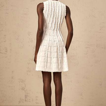 Colette White Knitted Mini Dress with Ruffled Detailing