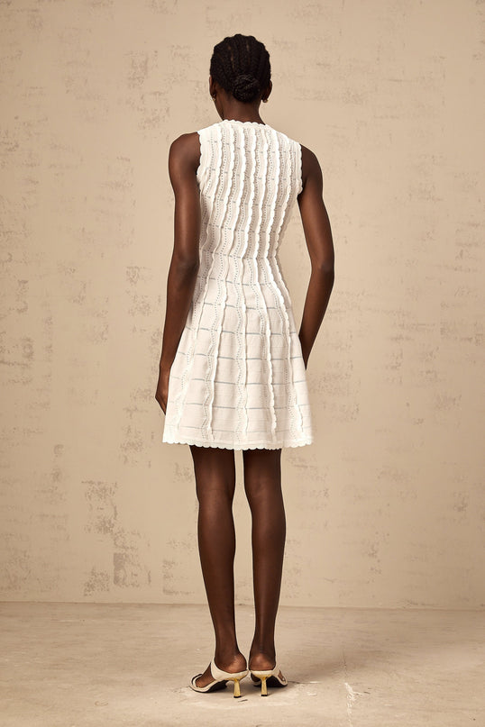 Colette White Knitted Mini Dress with Ruffled Detailing