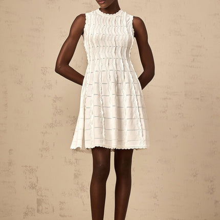 Colette White Knitted Mini Dress with Ruffled Detailing