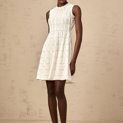Colette White Knitted Mini Dress with Ruffled Detailing
