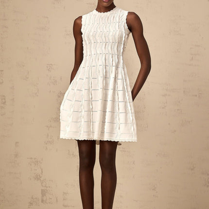 Colette White Knitted Mini Dress with Ruffled Detailing