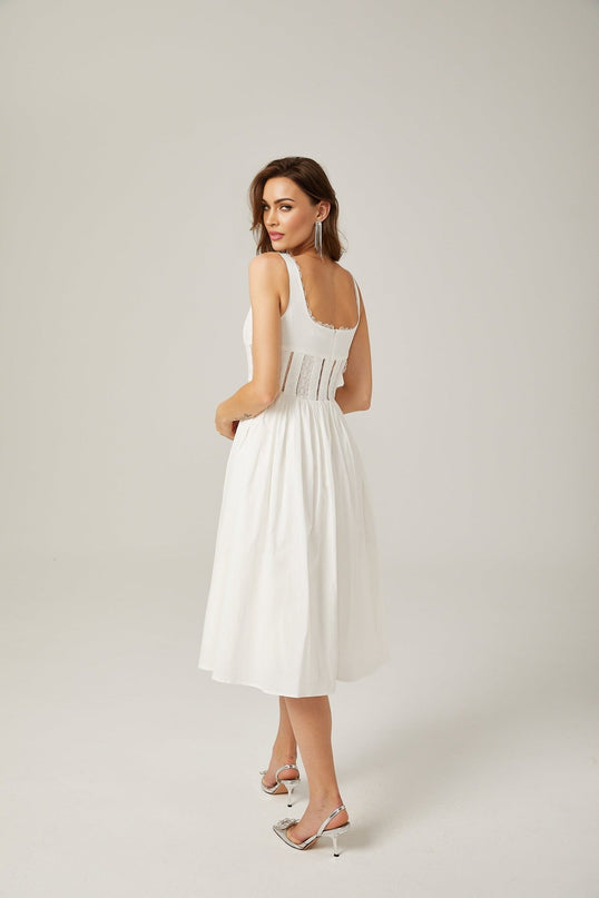 Colette White Lace Sleeveless Midi Dress
