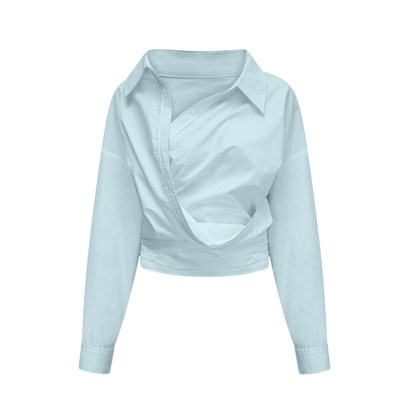 Coline Blue Asymmetrical Ruched Shirt