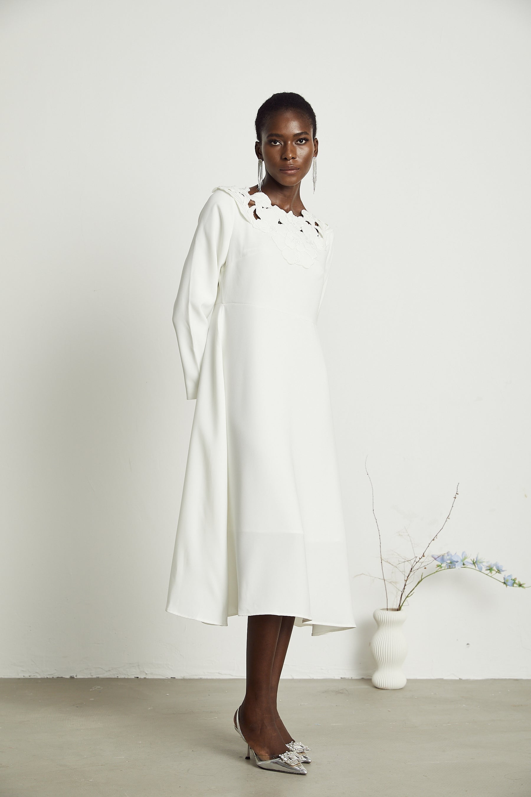 Coline floral embroidered cutout midi dress
