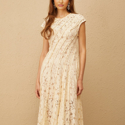 Colomba Neutrals Floral Lace Midi Dress