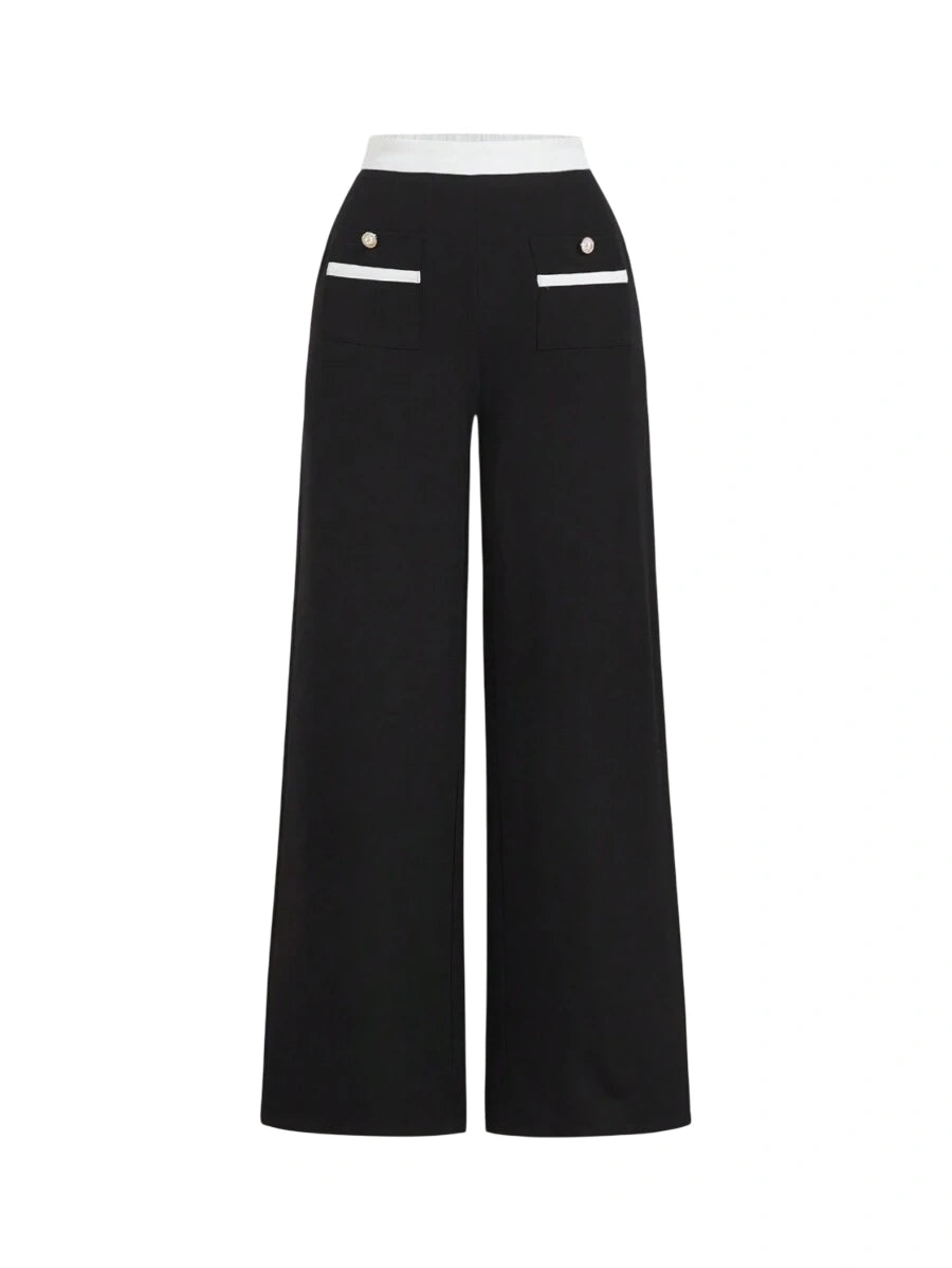 Colorblock Retro College Style Womens Long Pants Old Money Style Back To School Clothes