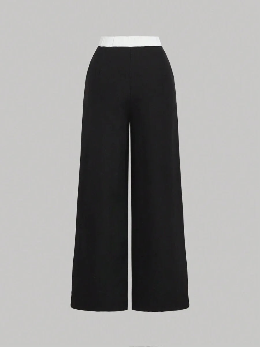 Colorblock Retro College Style Womens Long Pants Old Money Style Back To School Clothes