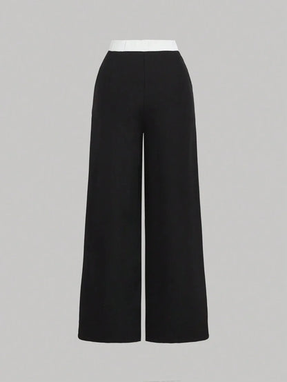 Colorblock Retro College Style Womens Long Pants Old Money Style Back To School Clothes