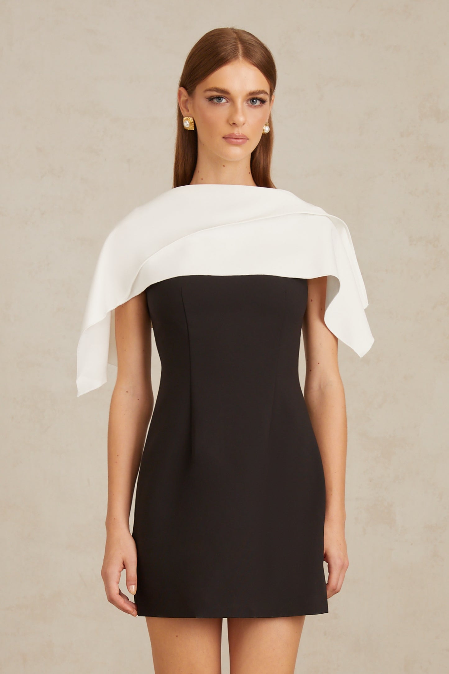 Constance Black ALine Mini Dress with Cape Detail