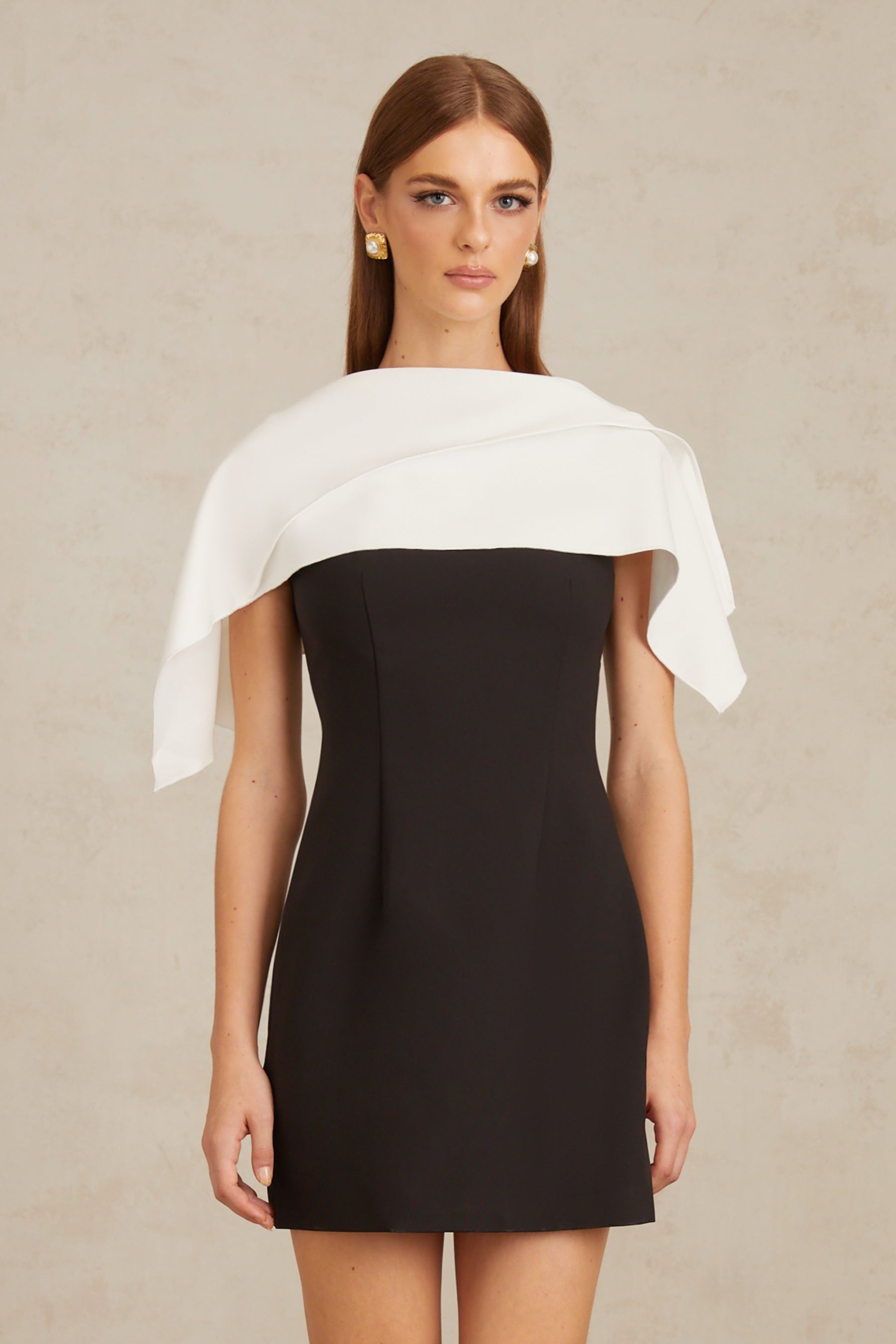 Constance Black ALine Mini Dress with Cape Detail