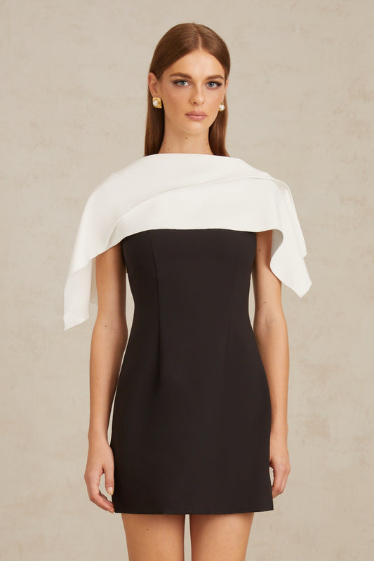 Constance Black ALine Mini Dress with Cape Detail