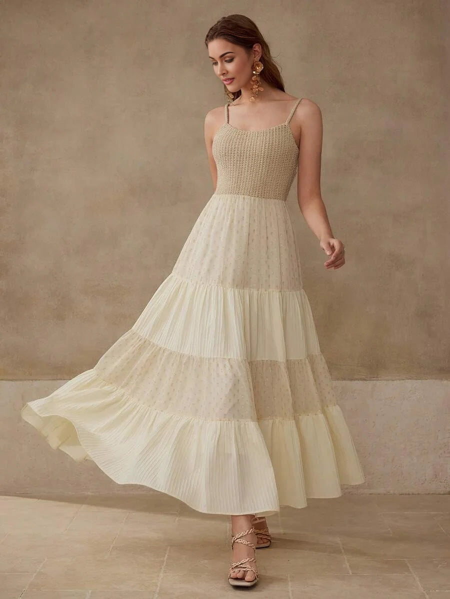 CONTRAST CHIFFON RUFFLE HEM DRESS