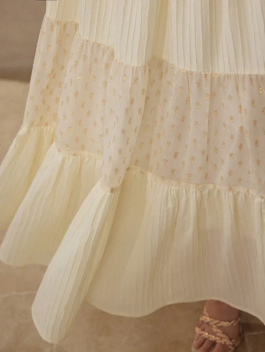 CONTRAST CHIFFON RUFFLE HEM DRESS