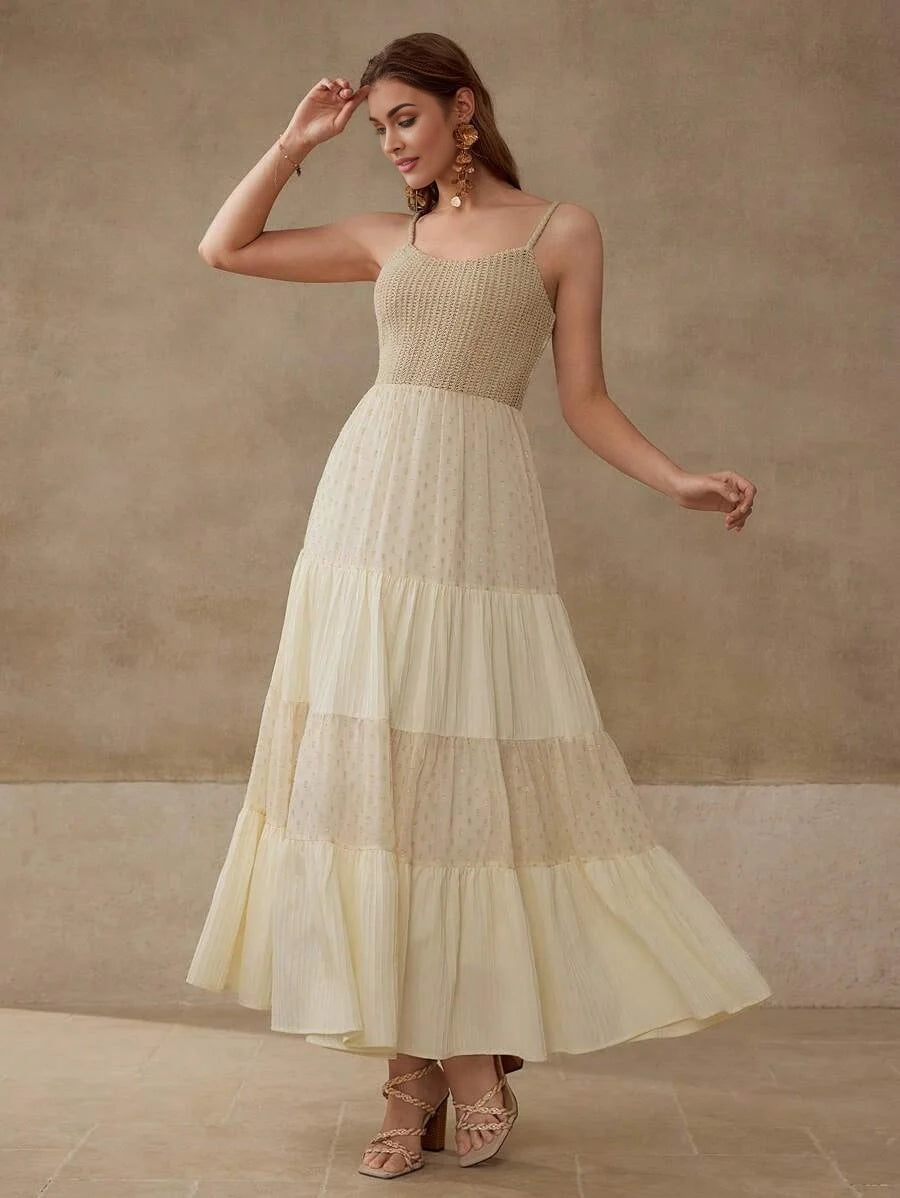 CONTRAST CHIFFON RUFFLE HEM DRESS