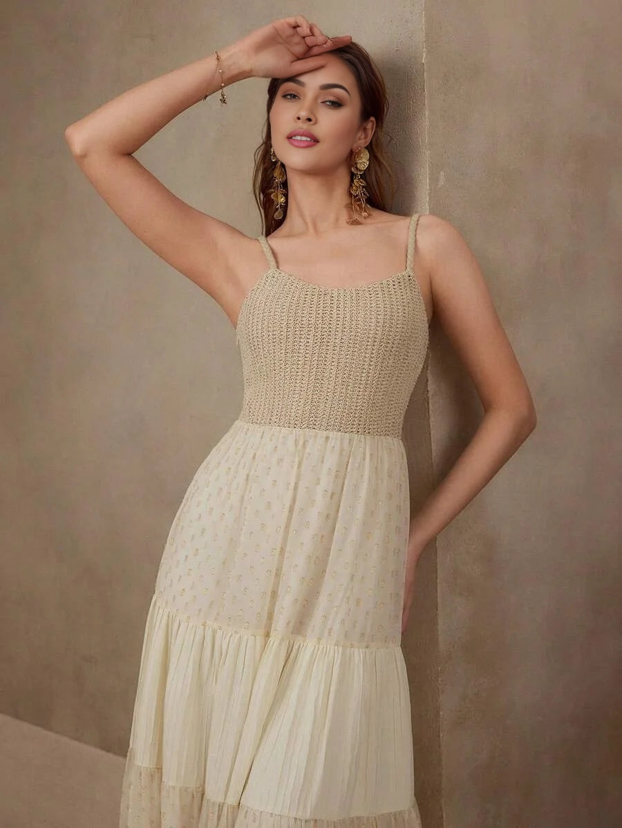 CONTRAST CHIFFON RUFFLE HEM DRESS