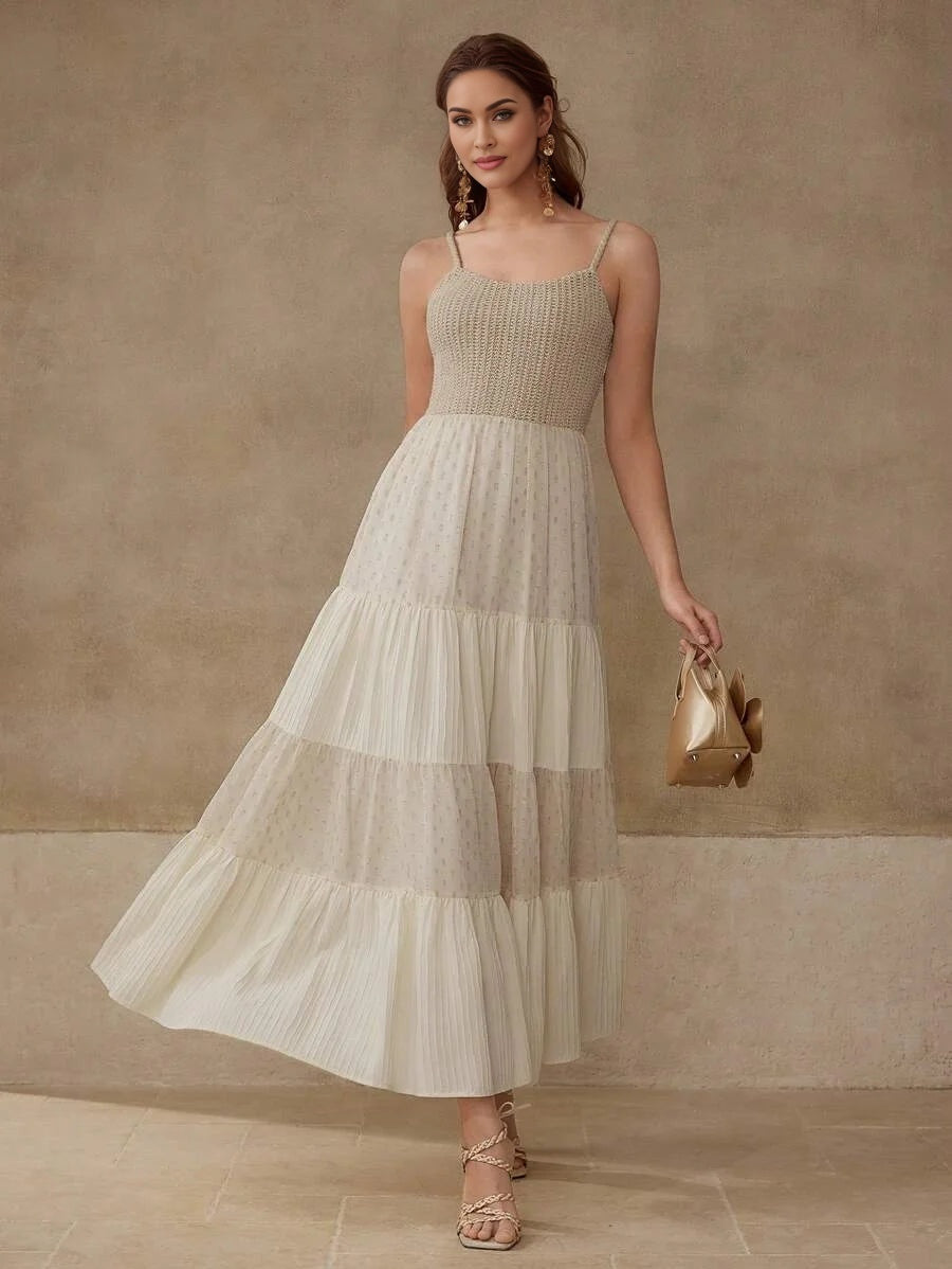 CONTRAST CHIFFON RUFFLE HEM DRESS