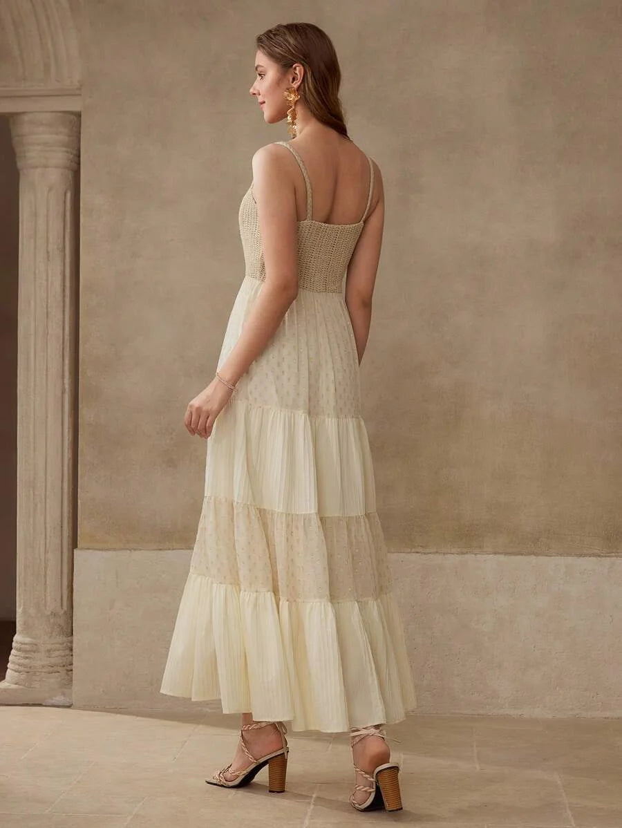 CONTRAST CHIFFON RUFFLE HEM DRESS