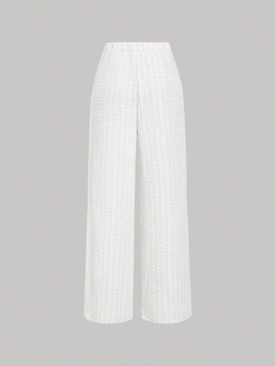 Contrast Color Tape Trim Button White Casual Pants Daily WearOld Money StyleBusiness Casual