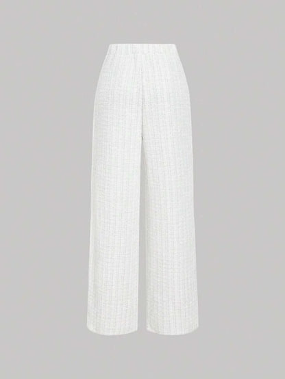 Contrast Color Tape Trim Button White Casual Pants Daily WearOld Money StyleBusiness Casual