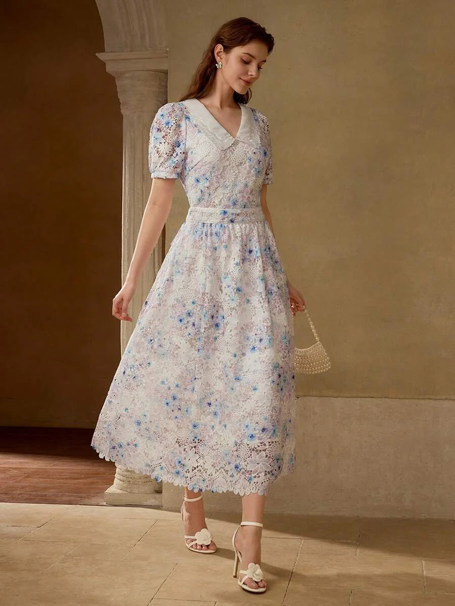 CONTRAST GUIPURE LACE DRESS